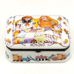 Vintage Imperial Porcelain Love Sewing Quilting Trinket Jewelry Box XOXOXO